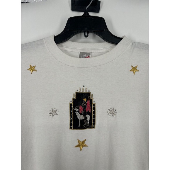 Vintage Dog T Shirt Size‎ Large White Studded Embroidered Sparkle Made In USA - Picture 4 of 4